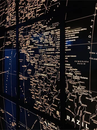 4x6-ft map of the Americas installed in a Manhattan office.