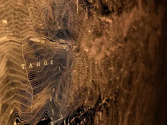 Lake Tahoe illuminated map closeup.