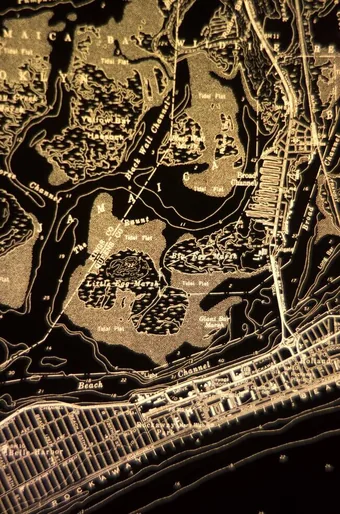 1970s-era illuminated topographic map of New York City.