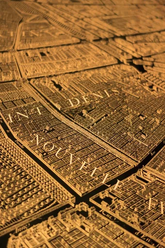 Paris illuminated map closeup.