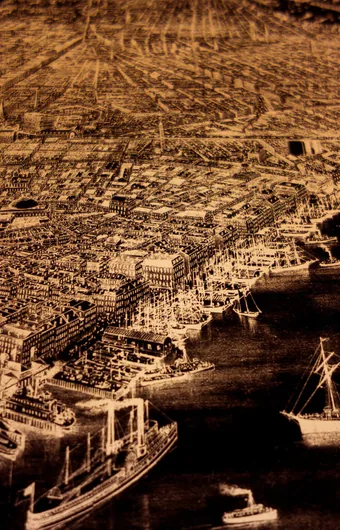 1883 illuminated map of Manhattan.